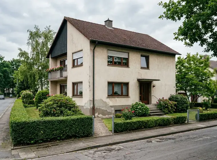 Wohnhaus von außen vor einem Besichtigungstermin